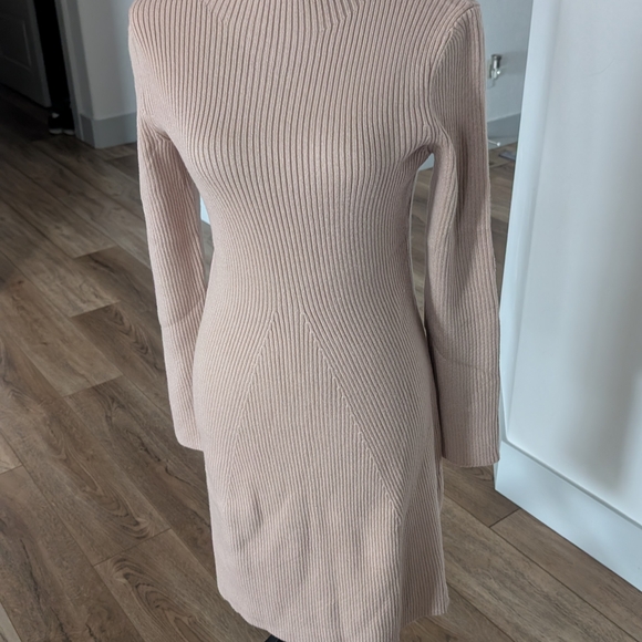 Mock Neck Ribbed Long Sleeve Midi Dress - Blush - Picture 11 of 14
